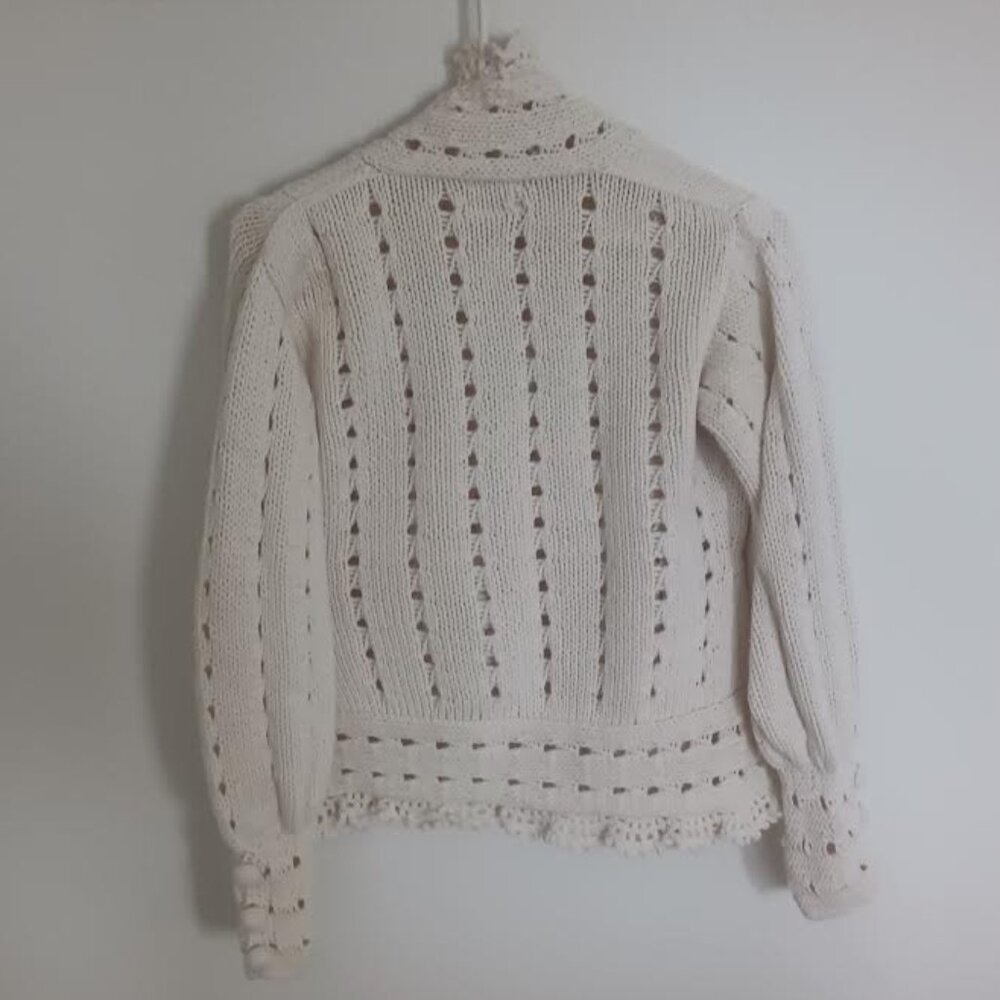 VINTAGE RICO HAND KNITS WOMEN'S CARDIGAN CREAM ONE BUTTON 100% COTTON SIZE S - Picture 2 of 6